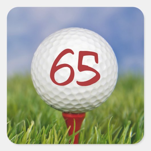 Sticker Carré balle de golf sur tee rouge 65e anniversaire (Devant)