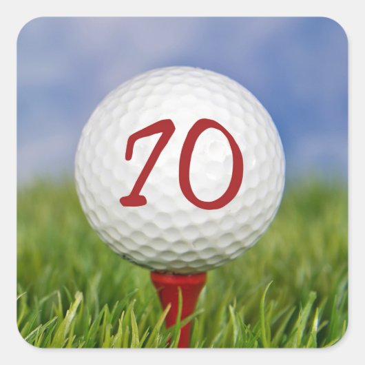 Sticker Carré balle de golf sur tee rouge 70e anniversaire (Devant)