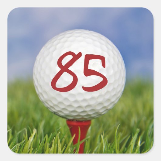 Sticker Carré balle de golf sur tee rouge 85e anniversaire (Devant)