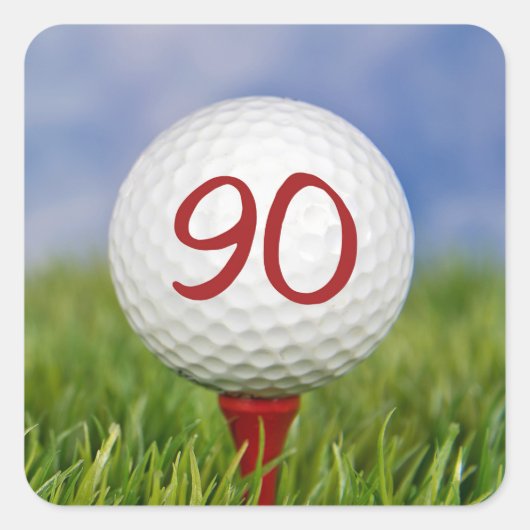 Sticker Carré balle de golf sur tee rouge 90e anniversaire (Devant)