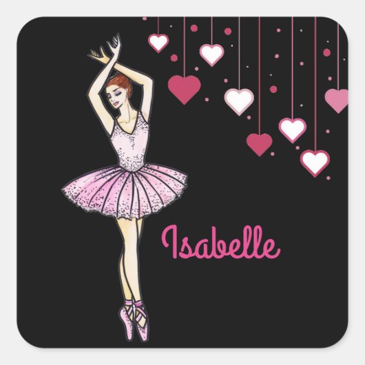Sticker Carré Ballerina avec Robe Rose et Chaussures Pointe Toe (Devant)