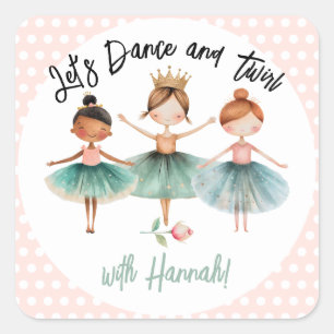 Sticker Carré Ballerina Ballet fille d'anniversaire