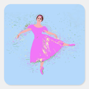 Sticker Carré Ballerina Danseuse en robe rose magenta