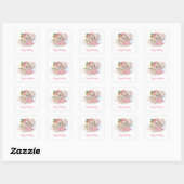 Sticker Carré Ballerina Florals Chat Rose Girl 5e fête d'anniver (Feuille)
