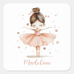 Sticker Carré Ballerina Nom personnalisé Fille