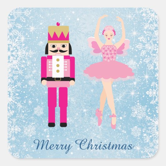Sticker Carré Ballerina & Nutcracker sur le bleu de Noël (Devant)