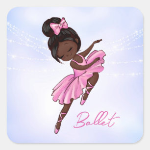 Sticker Carré Ballerina rose, ballet violet afro-américain