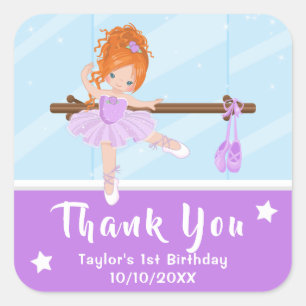 Sticker Carré Ballerine aux Cheveux Rouges Violet Anniversaire M