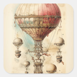 Sticker Carré Ballon à air chaud à vapeur vintage (4)