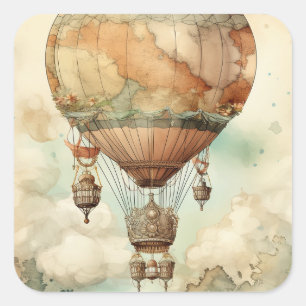 Sticker Carré Ballon à air chaud à vapeur vintage (5)