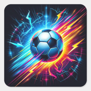 Sticker Carré Ballon de football électrique futuriste éclair