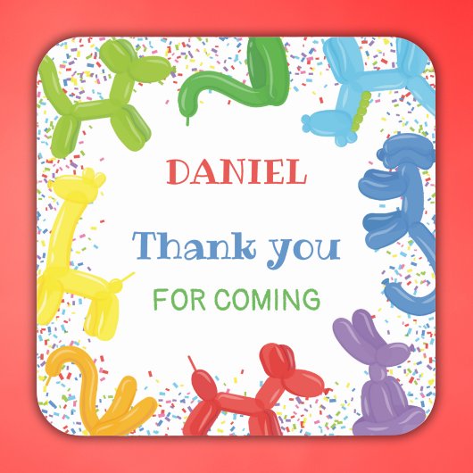 STICKER CARRÉ BALLONS ANIMAUX D'ANNIVERSAIRE