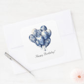 Sticker Carré Ballons bleus Delft, personnalisable (Enveloppe)