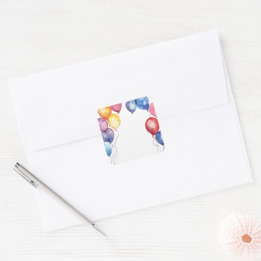 Sticker Carré Ballons d'anniversaire aquarelle (Enveloppe)