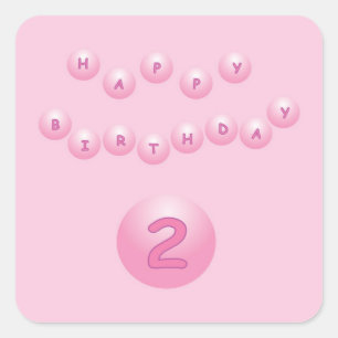 Sticker Carré Ballons d'anniversaire rose heureux âge 2