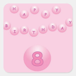 Sticker Carré Ballons d'anniversaire rose heureux âge 8