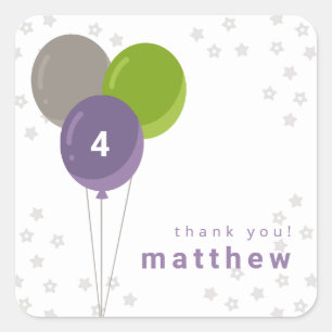 Sticker Carré Ballons d'anniversaire violets, verts et gris