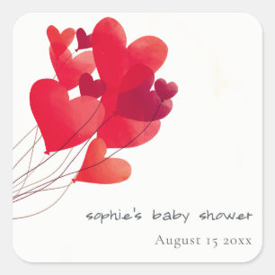 Sticker Carré Ballons de coeur rouge mignon Baby shower d'amour