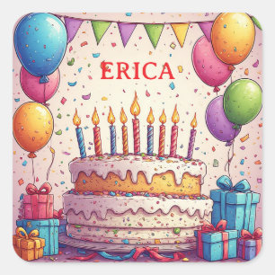 Sticker Carré 🎂 Ballons De Fête Gâteau Et Boîtes Cadeaux Thème