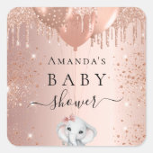 Sticker Carré Ballons d'éléphant rose en or baby shower (Devant)