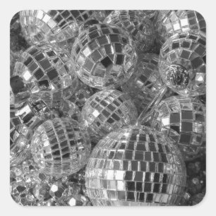 Sticker Carré Ballons Disco brillants noir et blanc Photo