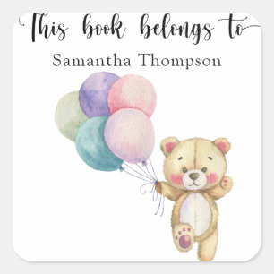 Sticker Carré Ballons d'ours en peluche - ce livre appartient à