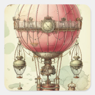 Sticker Carré Balloon à air chaud rose vapeur vintage (2)