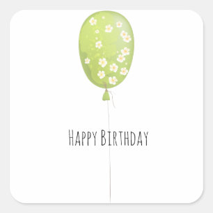 Sticker Carré Balloon Vert Minimaliste Anniversaire