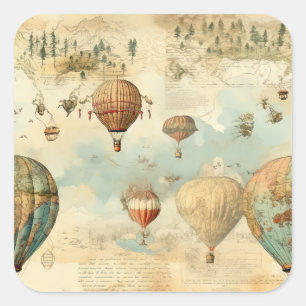 Sticker Carré Balloon vintage à air chaud dans un paysage serein