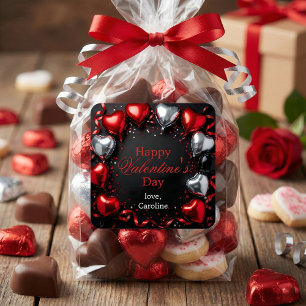 Sticker Carré Balloons Cœur Argent Rouge Élégant Saint Valentin