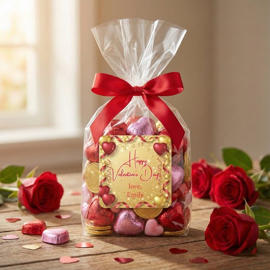 Sticker Carré Balloons Rouges et Dorés Bonne Saint-Valentin