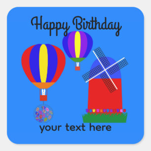 Sticker Carré Balloques à air chaud Bunny Birthday #1