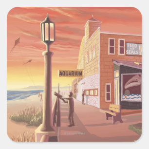 Sticker Carré Balnéaire, Oregon Vue Aquarium