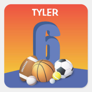 Sticker Carré Bals de sport pour le sixième anniversaire