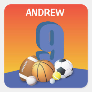 Sticker Carré Bals de sport pour les enfants du 9e anniversaire