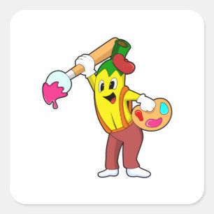 Sticker Carré Banane en peintre avec pinceau