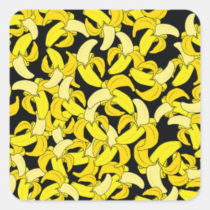 Sticker Carré Bananes jaunes vintages : Arrière - plan noir