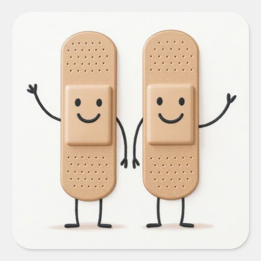 Sticker Carré Bandage Stick Figure Couple Waving (Devant)