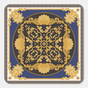 Sticker Carré Bandana Print : Black Blue Gold.