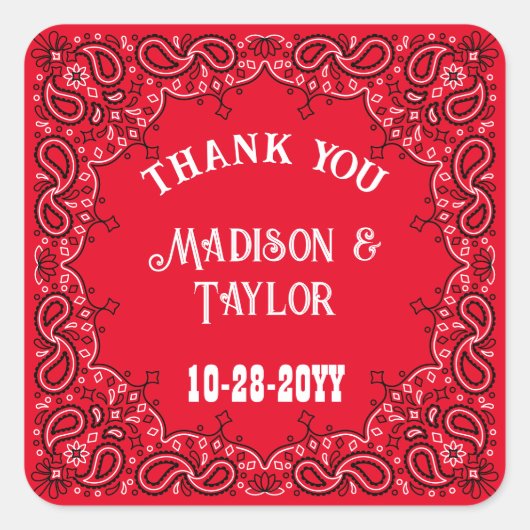 Sticker Carré Bandana rouge classique Merci Mariage occidental (Devant)