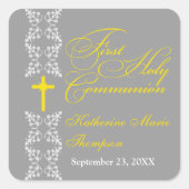 Sticker Carré Bande baroque Gris Première sainte communion (Devant)