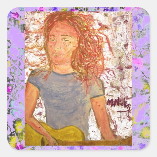 Sticker Carré bande de sable de guitare acoustique (Devant)