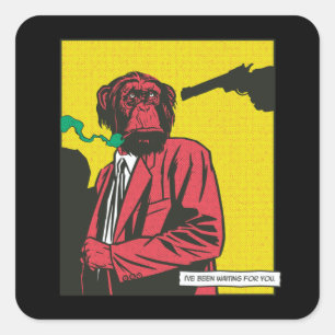 Sticker Carré Bande dessinée animale fumante de singe