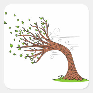 Sticker Carré Bande dessinée de soufflement d'arbre de vent
