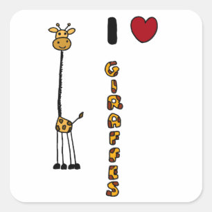 Sticker Carré Bande dessinée drôle de girafes d'amour d'I