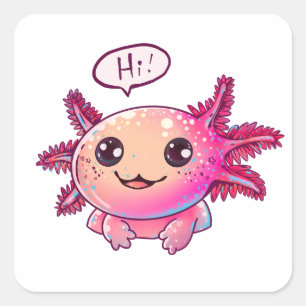 Sticker Carré Bande dessinée du mignon Axolotl