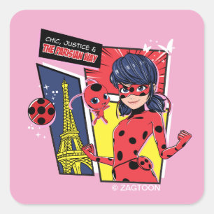 Sticker Carré Bande dessinée Miraculaire Ladybug Parisienne