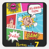 Sticker Carré Bande dessinée pop art anniversaire (Devant)