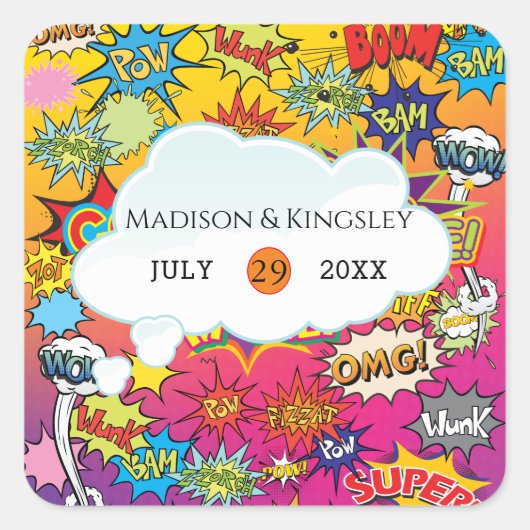 Sticker Carré Bande dessinée Pop Art 💥 🎨 Discours Bubble Retro (Devant)