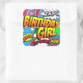 Sticker Carré Bande dessinée pour fille d'anniversaire (Sac)